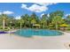Large community pool surrounded by palm trees, lounge chairs, and umbrellas, perfect for relaxation at 1131 Indigo Dr, Celebration, FL 34747