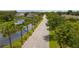 Aerial view of palm-lined street in a residential neighborhood near a calm lake at 17419 Placidity Ave, Clermont, FL 34714