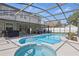 Beautiful backyard pool and spa area with a screened-in enclosure and patio string lights at 1758 Bobtail Dr, Maitland, FL 32751