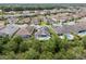 Aerial view of a neighborhood showcasing well-manicured lawns, sparkling pools, and stunning rooftops at 3883 Grassland Loop, Lake Mary, FL 32746