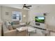 Cozy living room with a comfortable sofa, stylish decor, and a modern entertainment center at 4772 Kings Castle Cir, Kissimmee, FL 34746
