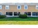 Lush green backyard featuring townhome patios, manicured lawns, and a sprinkler system at 774 Chelsea Dr, Davenport, FL 33897