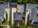 Aerial view of a home with a screened pool, long driveway and mature landscaping at 1106 Celebration Ave, Celebration, FL 34747