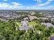 Expansive aerial view of a chapel in a lush, green neighborhood with a lake and a large parking lot at 1106 Celebration Ave, Celebration, FL 34747