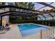 Covered pool and patio area features a built in grill, lounge chairs, and mature trees at 1106 Celebration Ave, Celebration, FL 34747