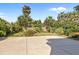 Concrete backyard area with a privacy fence surrounded by lush, tropical landscaping at 1640 N Atlantic Ave, New Smyrna Beach, FL 32169