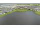 Aerial view showcases community amenities, including a lake, clubhouse, pool, and tennis courts at 2003 Spring Shower Cir, Kissimmee, FL 34744
