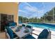 Inviting screened-in pool area with dining set, grill, and serene views at 2655 Star Lake View Dr, Kissimmee, FL 34747
