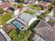 This home features an enclosed pool and patio area, as shown from this aerial shot at 2712 Rolling Broak Dr, Orlando, FL 32837