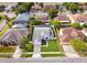 An aerial view shows the home with a well-manicured lawn and an enclosed in-ground pool at 2712 Rolling Broak Dr, Orlando, FL 32837