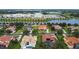Scenic aerial view of the neighborhood, highlighting lush landscaping, a pond, and convenient access to local schools at 5615 Oxford Moor Blvd, Windermere, FL 34786