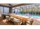 Inviting screened-in patio with a dining table and chairs overlooking a private swimming pool at 8924 Bengal Ct, Kissimmee, FL 34747