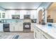 Modern kitchen with stainless steel appliances, beautiful countertops, and a stylish blue tile backsplash at 103 Golf Club Dr, Longwood, FL 32779