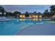 Evening view of the community pool with well-lit lounge areas and palm trees, perfect for relaxation at 11908 Delfina Ln, Orlando, FL 32827