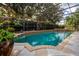 Screened pool with a spa and waterfall, surrounded by greenery, offering a tranquil outdoor oasis at 14003 Hampshire Bay Cir, Winter Garden, FL 34787