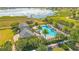 Aerial view of a sparkling blue community pool surrounded by lush landscaping and palm trees at 1780 Southern Red Oak Ct, Ocoee, FL 34761