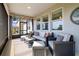 Relaxing screened lanai with comfortable seating, stylish decor, and views of the outdoor greenery at 1780 Southern Red Oak Ct, Ocoee, FL 34761