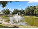 Picturesque pond featuring a fountain, surrounded by lush greenery and attracting ducks, creating a peaceful atmosphere at 240 Promenade Cir, Lake Mary, FL 32746