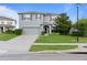 Charming two-story home with manicured lawn, gray stucco, and a two car garage at 4054 Silverstream Ter, Sanford, FL 32771