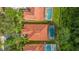 Aerial view showcasing red tile roofs and screened in pools nestled amongst lush, mature landscaping at 1031 Marcello Blvd, Kissimmee, FL 34746