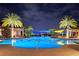 The community pool shimmers at night under palm trees and colorful shade canopies at 125 Silver Maple Rd, Groveland, FL 34736