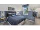 Stylish bedroom with a blue color scheme, decorative wall art, and a comfortable bed at 1251 Blue Daze Ln, Eustis, FL 32726
