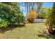 Lush green backyard featuring well-manicured lawn, mature trees, and privacy fence offering a serene outdoor space at 140 Elgin Blvd, Davenport, FL 33897