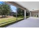 Covered lanai overlooking backyard, showing the screened-in pool and ample green space at 15485 Sandfield Loop, Winter Garden, FL 34787