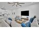 Comfortable living room with a modern TV, plush sofa, patterned chair and an open concept to kitchen area at 2382 Zaballina Pl, Kissimmee, FL 34747