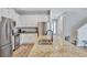 Modern kitchen with stainless steel appliances, white cabinets and a large granite island at 7519 Marker Ave, Kissimmee, FL 34747