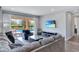Cozy living room featuring plush seating, a television, and access to the pool area at 7519 Marker Ave, Kissimmee, FL 34747