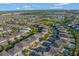 Aerial view of a residential community featuring well-maintained homes, some with private pools, lush landscaping, and neighborhood amenities at 7643 Wilmington Loop, Kissimmee, FL 34747