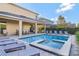 Stunning backyard pool and patio area with ample seating and a covered outdoor dining space at 7643 Wilmington Loop, Kissimmee, FL 34747