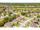 Panoramic aerial capture of a suburban area featuring winding roads, cul-de-sacs, and diverse home designs at 807 Ayden Oak Ln, Ocoee, FL 34761