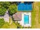 An aerial view of a pool and basketball court surrounded by green space and lush landscaping at 807 Ayden Oak Ln, Ocoee, FL 34761