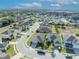 Aerial view of a home in a suburban neighborhood with well-maintained lawns and mature trees at 822 Sheen Cir, Haines City, FL 33844