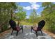 Relaxing view of the lake and lush greenery from a wooden deck with chairs, offering a tranquil retreat at 1901 Lakeshore Cir, Longwood, FL 32750