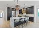 Open kitchen with island seating, black cabinets, stainless steel appliances, and unique pendant lighting at 4509 Patricia Ann Ct, Orlando, FL 32839