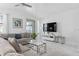 Comfortable living room features modern tile flooring, neutral color palette and large TV at 4918 Windermere Ave, Kissimmee, FL 34746