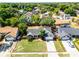 Aerial view of the property, surrounded by lush greenery and well-manicured landscaping with red property outline at 8004 Village Green Rd, Orlando, FL 32818