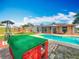 Inviting backyard with pool, playset, covered BBQ, screened porch and ample room for entertaining at 898 Hendry Dr, Orlando, FL 32822