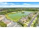 Beautiful aerial view of lakeside homes showcasing mature trees, a neighborhood lake, and lush landscaping at 1000 Park Club Dr, Kissimmee, FL 34746