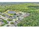 Aerial view of a suburban neighborhood, showcasing the property marked with a red pin among trees at 1610 River Birch Ave, Oviedo, FL 32765