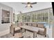 Covered patio with comfortable seating and screened enclosure overlooking the pool and lush backyard at 1610 River Birch Ave, Oviedo, FL 32765