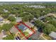 Aerial view showcasing a well-maintained home in a serene neighborhood surrounded by mature trees at 2098 Carpathian Dr, Apopka, FL 32712