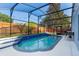 This rectangular swimming pool is surrounded by a screened enclosure and string lights at 2098 Carpathian Dr, Apopka, FL 32712