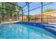 Tranquil screened pool with mature trees in the background at 2098 Carpathian Dr, Apopka, FL 32712