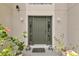 Inviting front entrance with a green door, sidelights, and potted plants at 2658 Palmetto Ridge Cir, Apopka, FL 32712