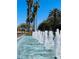 Scenic fountain with multiple water spouts along a walkway lined with palm trees and greenery at 27127 Stoney Brook Dr, Leesburg, FL 34748