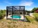 This screened-in backyard pool is surrounded by landscaping and a concrete patio at 4993 Heatherstone Pl, Orlando, FL 32812